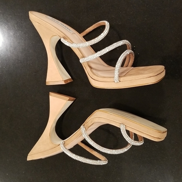 💕STEVE MADDEN💕 Libbie Camel Nubuck Rhinestone High Heel Platform Sandals ~ 11 - Picture 11 of 13
